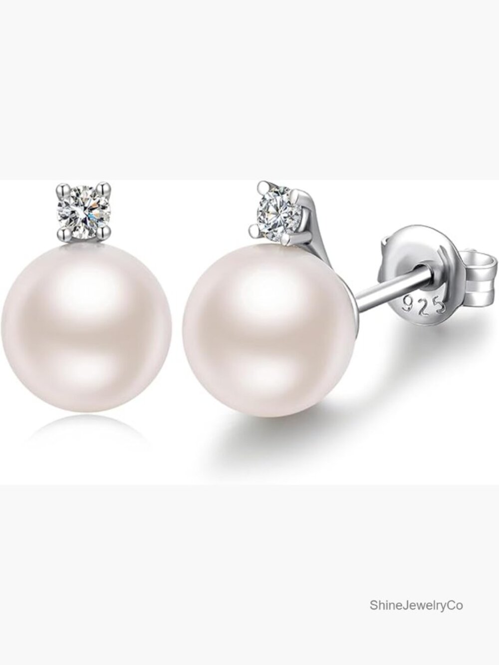 8mm Pearl Stud Earrings 925 Sterling Silver CZ